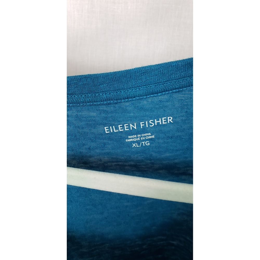 Eileen Fisher Tunic Tee Shirt XL 100% Organic Linen Slub Teal Blue Casual Summer - Picture 3 of 7